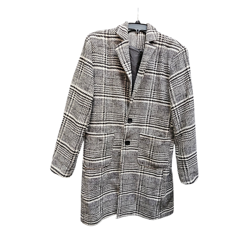 Uaneo Men's Black & White Houndstooth Short Trench Coat 20% Wool Size M